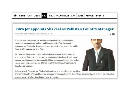 EURO JET APPOINTS SHAKEEL AS PAKISTAN COUNTRY MANAGER