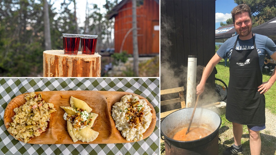 When in Slovakia, you can either go for the traditional trio of Strapacky, Pirohy, and Halusky, or you can accept Filip's invitation for his goulash cooked over a campfire. Accompanied by the famously strong Tatra Tea.