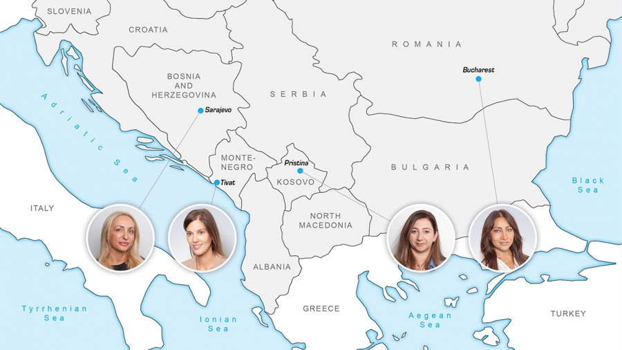 Euro Jet's top four female managers in the Balkan region (left to right): Aida Selimovic, Simona Skanata, Behare Hallaqi, and Fedelia Trasnea.