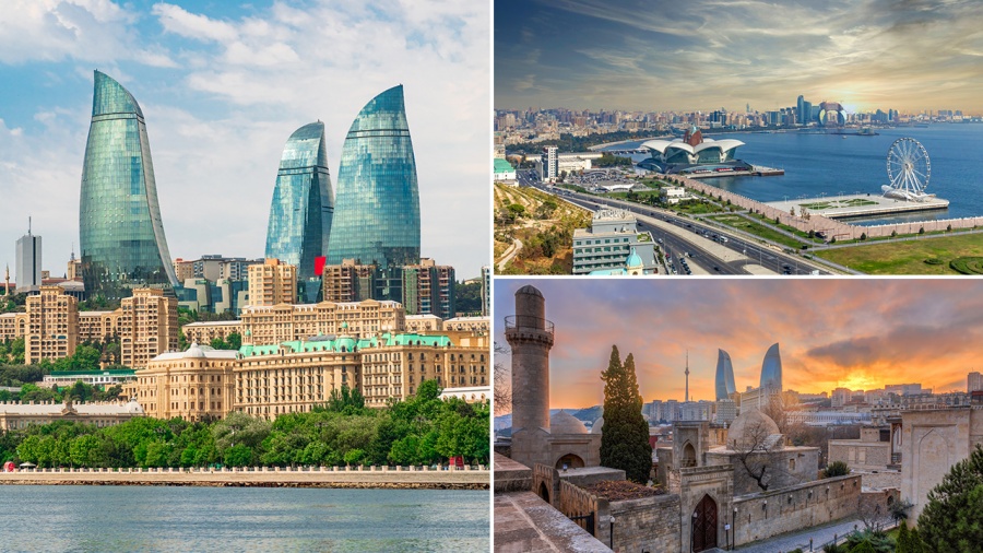 The Flame Towers, a trio of skyscrapers dominating Baku's skyline, refer to Azerbaijan's nickname as Land of Fire.